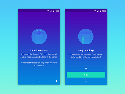 Cargo tracking app - location access app design flat location mobile design simple design tracking app ui wizzard
