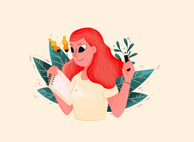 Girl with a sketchbook avatar character characterdesign design digital illustration flower girl illustration plants sketchbook vector