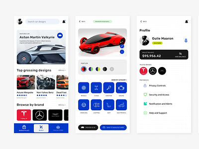 AutoCraft — Simple vehicle design app for enthusiasts blue mobile ui ui