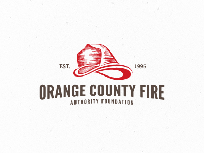 Orange County Fire Authority Identity brown fire hat helmet red type vintage
