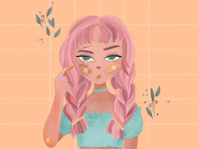 more band-aid please character character design childrenillustration digitalpainting girl character illustration pastel color photoshop