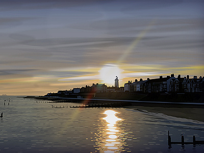 Pure CSS Landscape - Evening in Southwold - No Images or SVGs.