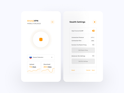 VPN Mobile App concept design minimal mobile ui ux