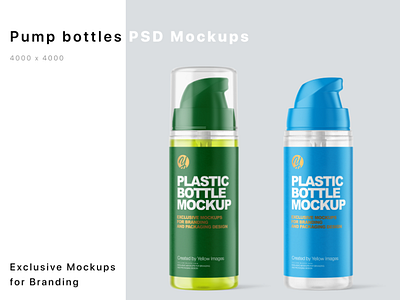 Plastic Bottles with Pump Mockups 3d antiseptic design logo mockup mockup design mockupdesign pack package sale sanitizer visualization
