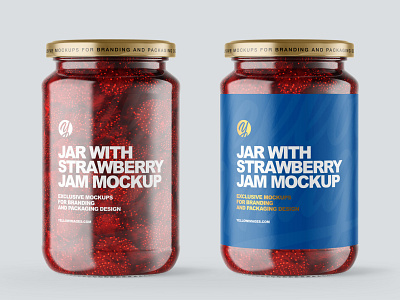 Clear Glass Jar with Strawberry Jam Mockup 3d design logo mockup mockup design mockupdesign pack package smartobject visualization