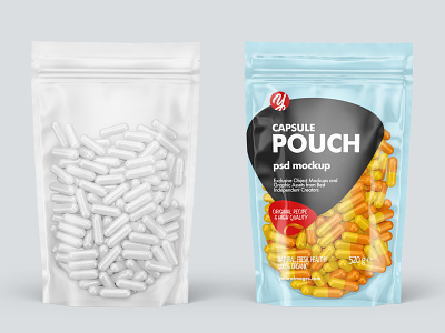 Clear Plastic Pouch w/Capsules Mockup 3d design logo mockup mockup design mockupdesign pack package smartobject visualization