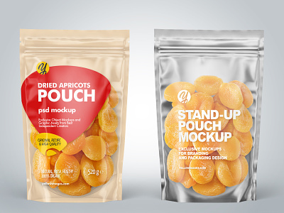 Stand-up Pouch w/Dried Apricots Mockup 3d branding design logo mockup mockupdesign pack package smartobject visualization