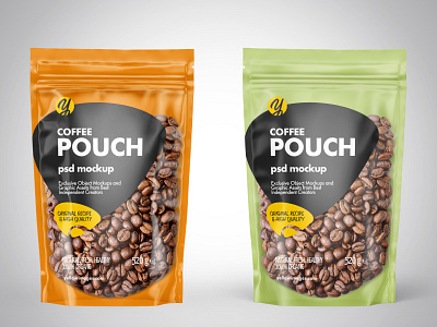 Stand-up Pouch w/Coffee Mockups PSD