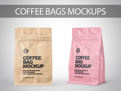 Kraft Paper Coffee Bags PSD Mockups 3d branding coffeebag coffeemockup design labeldesign logo mockup mockupdesign pack package visualization