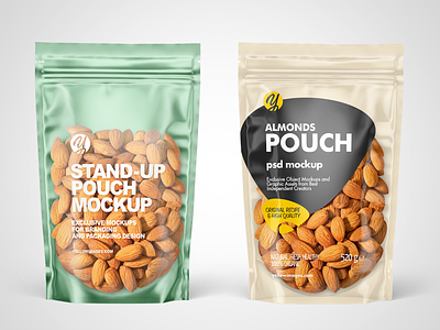 Plastic Pouch w/ Almonds Mockups PSD 3d branding design foodpackage graphic design logo mockup mockupdesign pack package visualization