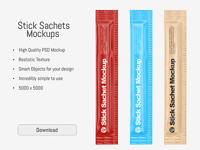 Stick Sachets Mockups PSD 3d branding design illustration label design logo mockup mockupdesign pack package package mockup visualization