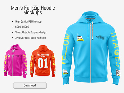 Men's Full-Zip Hoodie Mockup PSD 5k