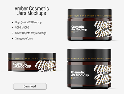 Amber Glass Cosmetic Jar Mockup PSD 3d amber cosmetic jar amber jar amber jar mockup branding cosmetic jar mockup design graphic design jar mockup mockupdesign pack package