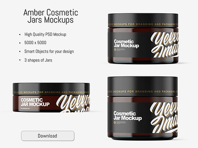 Amber Glass Cosmetic Jar Mockup PSD