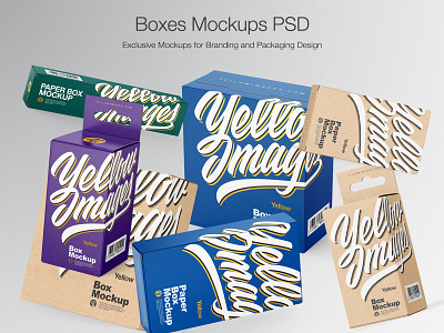 Boxes Mockups 3d box boxmockup branding design icon illustration logo mock up mock up mockup mockup design mockupdesign pack package real smartobject typography vector visualization