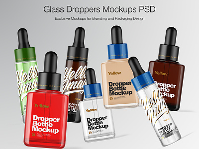 Glass Droppers Mockups 3d bottlemockup branding design droppermockup logo mockup mockupdesign pack package real visualization