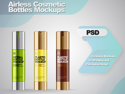 Airless Cosmetic Bottles Mockups 3d design illustration logo mockup mockupdesign pack package smartobject visualization