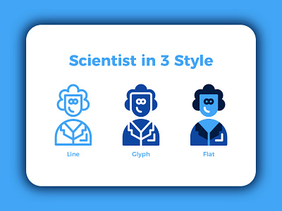 Scientist in 3 Style app branding button clean design flat icon iconography iconutopia illustration logo minimal science scientist set ui ux vector web website