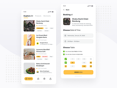 Restaurant & Cafe Booking App android app clean design exploration explore input ios minimal mobile order restaurant simple ui ui design ux ux design yellow