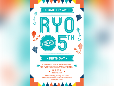 Ryo's 5th birthday party bday invite kite ribbon