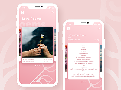Love Poems app app iphone-x love mobile pablo-naruda pink poem rose ui