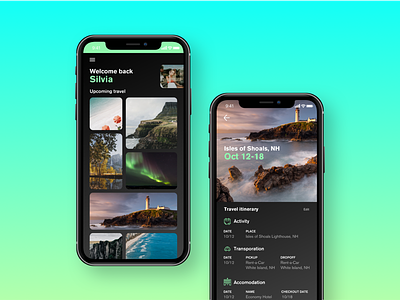 Card style itinerary planner cards green iphone x itinerary mobile photos places travel trip vacation