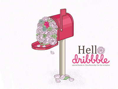 Hello Dribbble concept debut flowers hello dribbble illustration mailbox outline peony vector