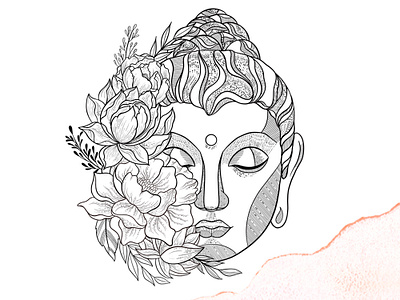 Buddha black and white buddha flower flowers graphic graphic artist illustration indian line art peony religion tattoo tattoo art tattoo design watercolor