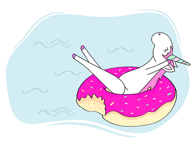 Unicorn in donut float beach cartoon character character design donut holiday illustration outline sea summer swim unicorn unicorns vector