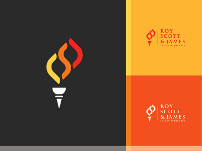 Roy Scott & James Injury Attorneys attorney branding flame law legal logo torch