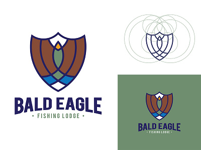 Bald Eagle Fishing Lodge american american eagle animal badge bird brand branding circle concept crest eagle eagle logo fish fishing hawk ice lodge logo shield water