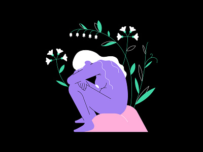 Sorrow depression flat design flowers girl illustration plants sad van gogh vector woman woman illustration