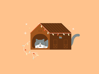 Cozy Winter | Cozy Cabin ca cabin cat illustration cozy winter flat design illustration kitten kitty lights vector winter xmas