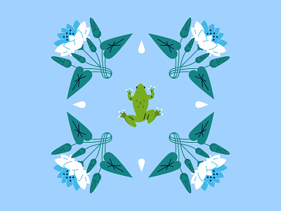 Frog and flowers flat flat design frog frogs illustration pattern vector