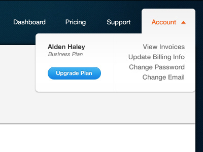 Account Dropdown Menu account button design drop down drop down menu link menu nav photoshop ui upgrade ux