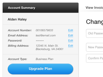 Account Summary account button design login photoshop summary ui upgrade user user settings ux