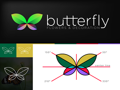 butterfly + leaf/flower logo design branding clean design flat geometric geometric art geometric design hello dribbble icon identity illustrator lettering logo minimal proposal type typography vector