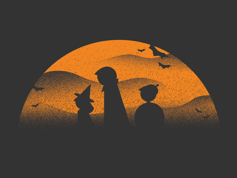 trick or treat bats black character clouds costume design duotone gradient halloween illustration moon october orange scary texture two colors vector