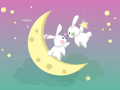 Fly away animal bunny cute illustration moon rabbit