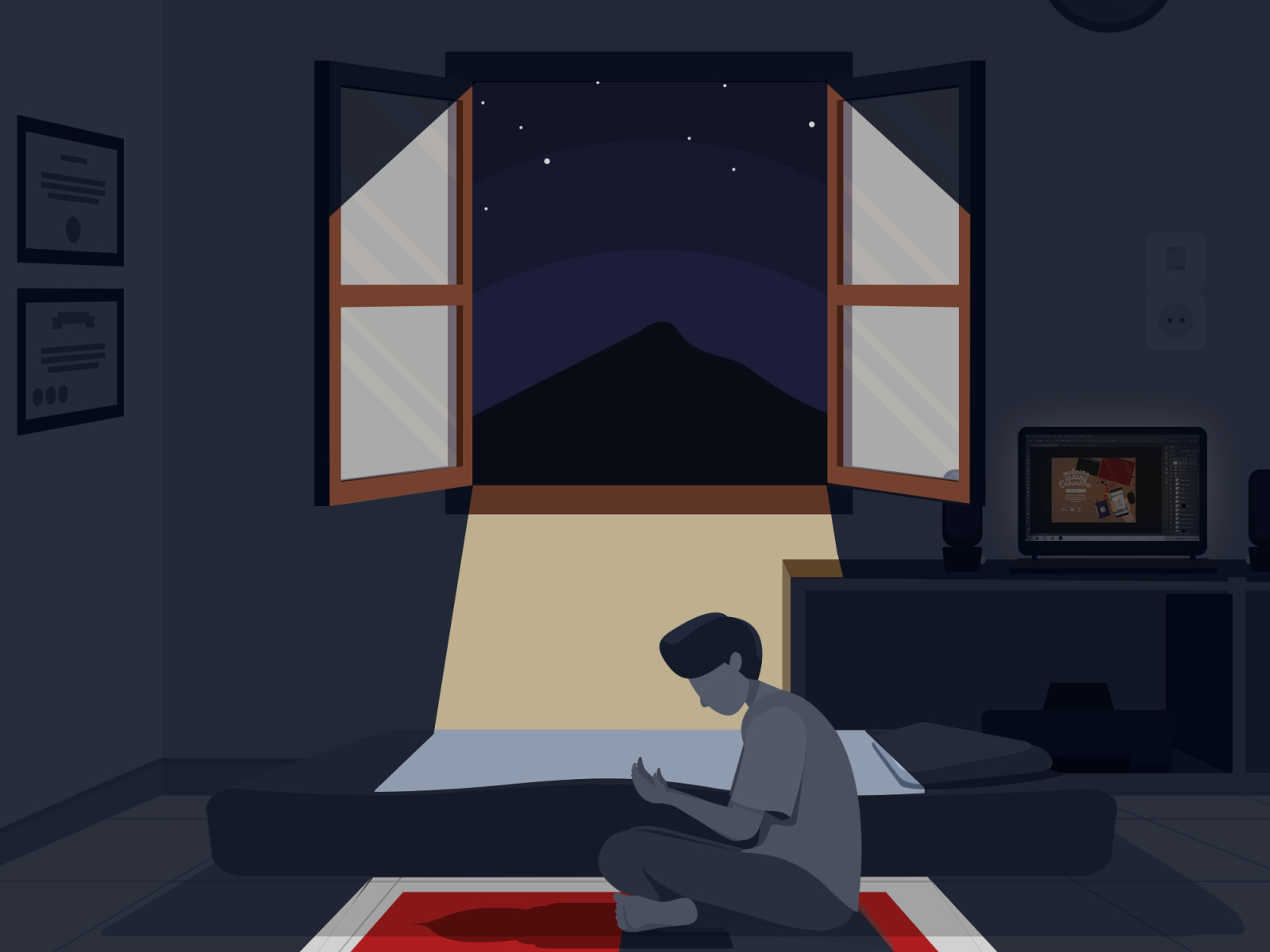 A man pray at night by Abdurrafi Hamdi on Dribbble