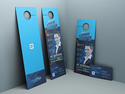 Door Hanger Mock-up v1 branding business business card card card slits design display door hanger home stay hotel knob locker mockup perspective print ready showcase smart object tear off template wood