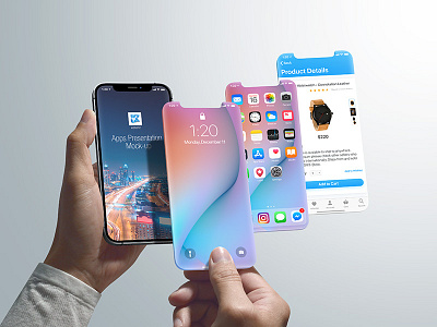 Apps Presentation Mock-up v3 application apps black design desktop device float hand pose horizontal ios iphone 12 iphone 12 pro mobile mockup phone portrait present smart phone vertical