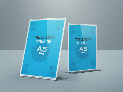 Table Tent Mock-up acrylic display standee flyer front page hand pose highlight mockup print showcase studio shot table table tent