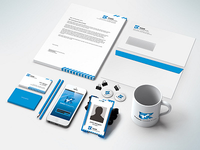 Corporate Stationary Mock-up badges blue clip coffee cup corporate envelope iphone screen letterhead mock up name card name tag stationary