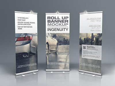 Roll Up Banner Mock-up advertise artwork bunting commercial elegant mockup photorealistic promote roll up banner showcase studio shot verticle