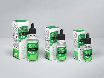 Dropper Bottles Mock-up v1 50ml body bottle branding dropper eyesdrop facial flavour label lid liquid logo mock up packaging pharmacy showcase size smart object transparency tube