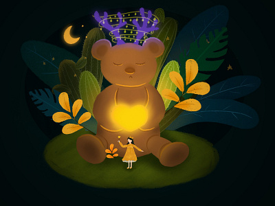 Girl and bear friend animal bear design girl illustration ui web