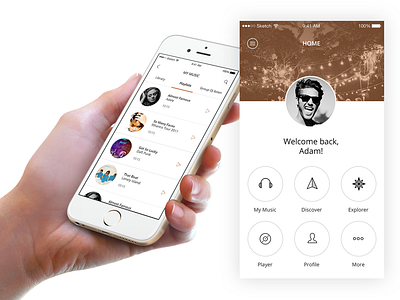 Minimalistic Music #3 discover flat design home ios list music player player playlist ui ux
