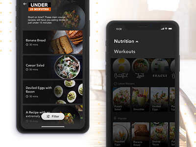 Nutrition Lists dark fitness flat ios mobile app mobile ui nutrition ux