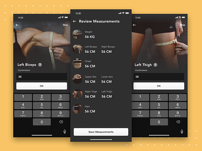 Uploading your measurments fitness flat interface ios mobile app mobile ui ui ux